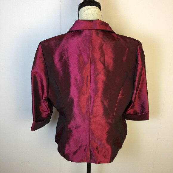 Alex Evenings Jacket Blazer Wrap Top XLP Woman's Petite Maroon Shiny 3/4 Sleeve - Picture 2 of 14